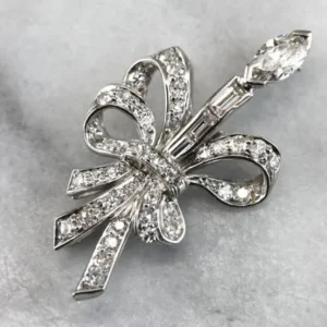 Sweeping Retro Era Platinum and Diamond Brooch
