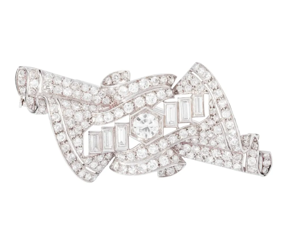 Verstelbare pen Brooch platinum and diamonds
