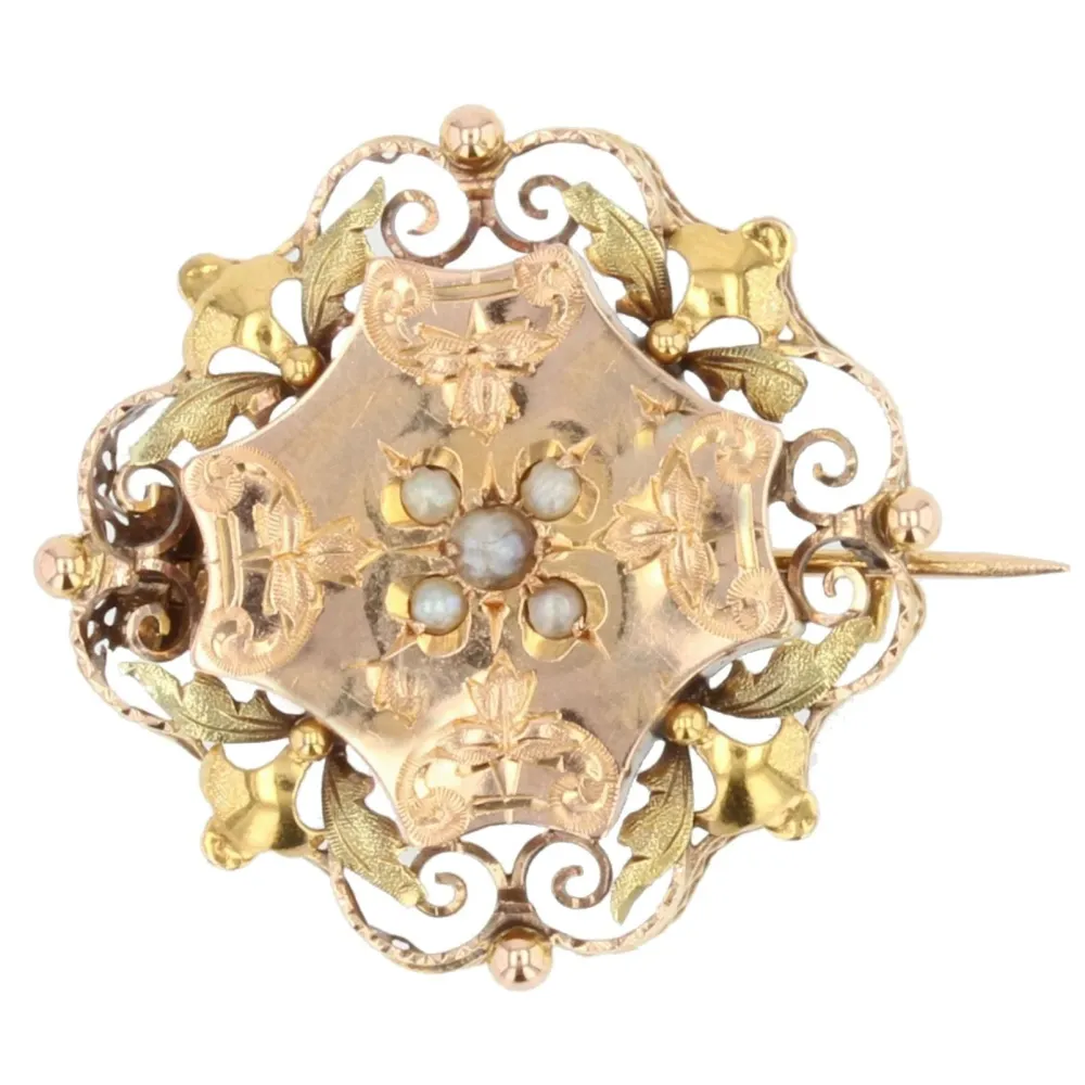 Verstelbare pen Old rose goud collar brooch and fine pearls