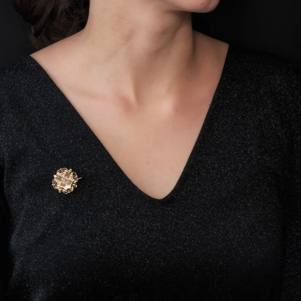 Verstelbare pen Old rose goud collar brooch and fine pearls