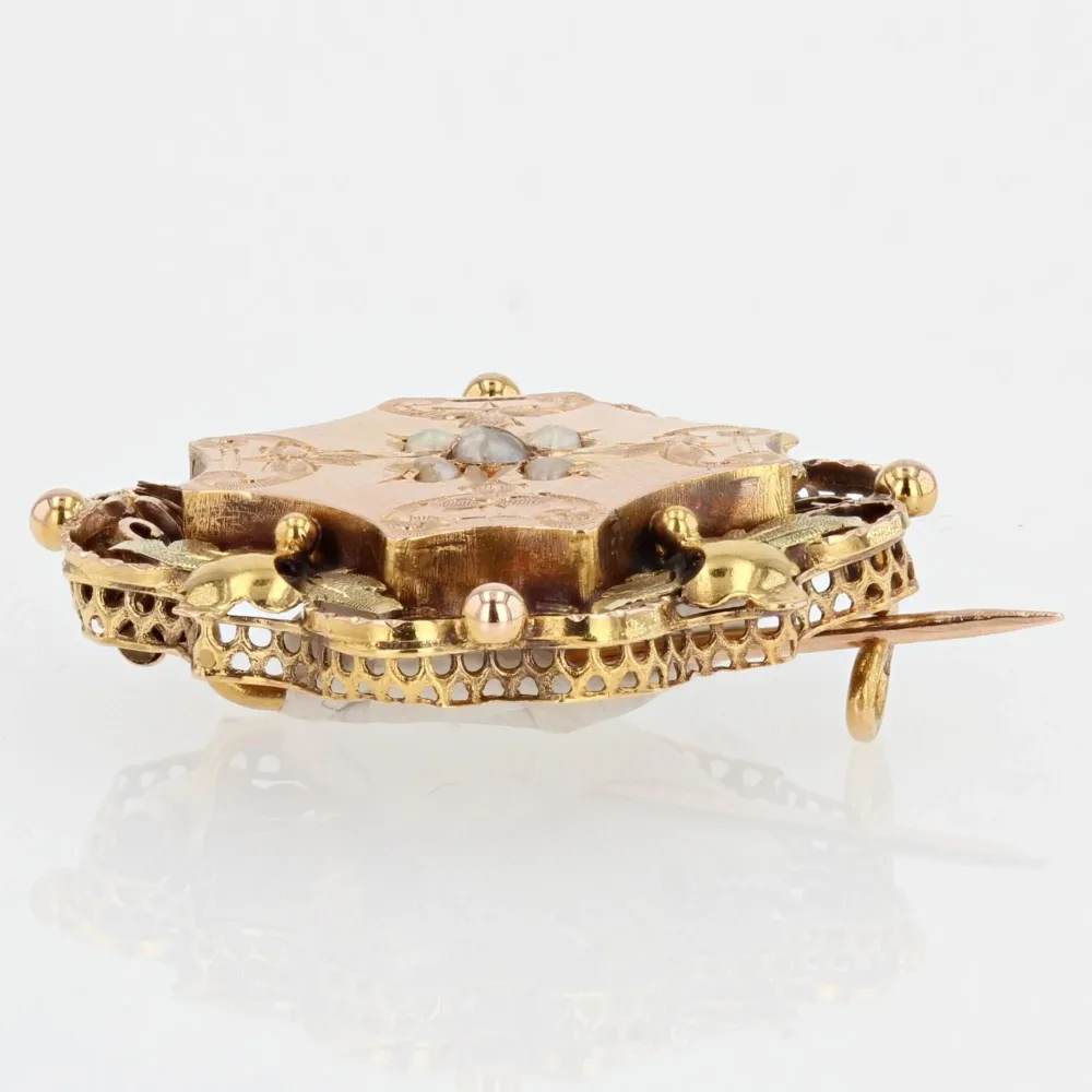 Verstelbare pen Old rose goud collar brooch and fine pearls