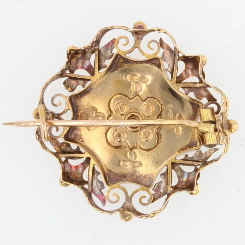 Verstelbare pen Old rose goud collar brooch and fine pearls