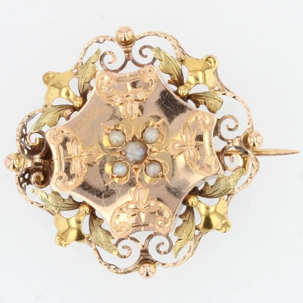 Verstelbare pen Old rose goud collar brooch and fine pearls