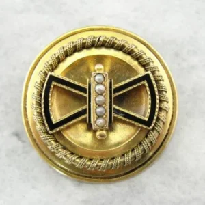 Victorian Seed Pearl Enamel Gouden Brooch
