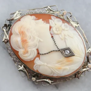 Vintage Diamond Cameo Brooch or Pendant