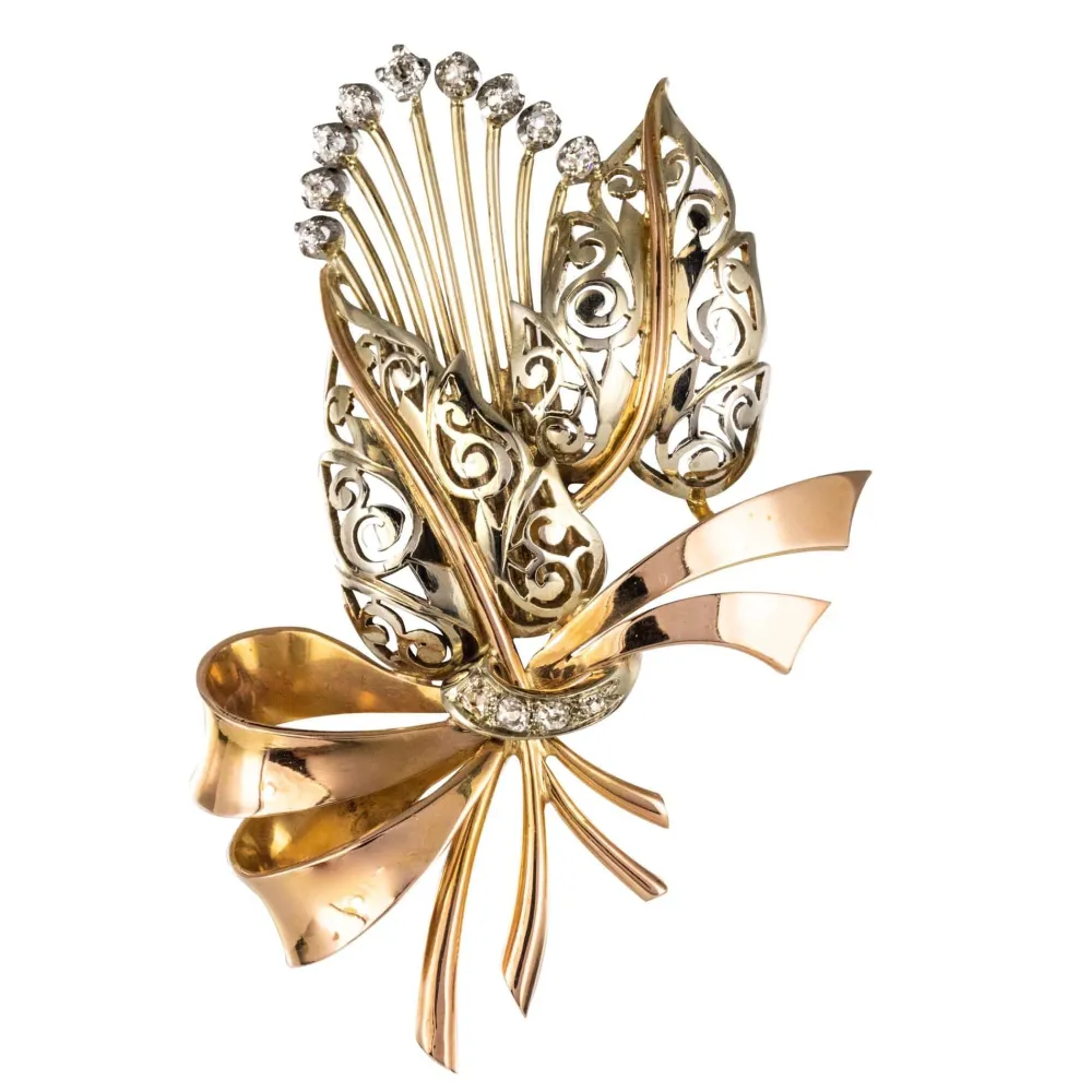 Vintage gold and diamond bouquet brooch