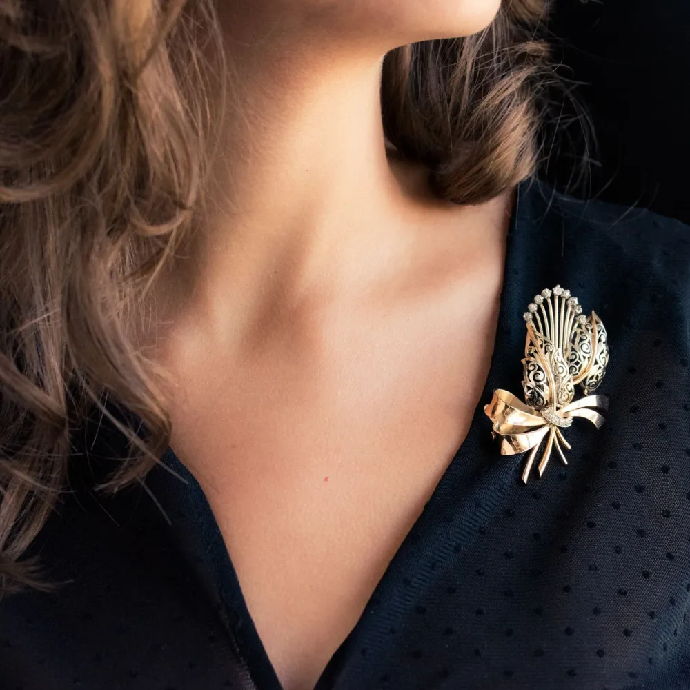 Vintage gold and diamond bouquet brooch