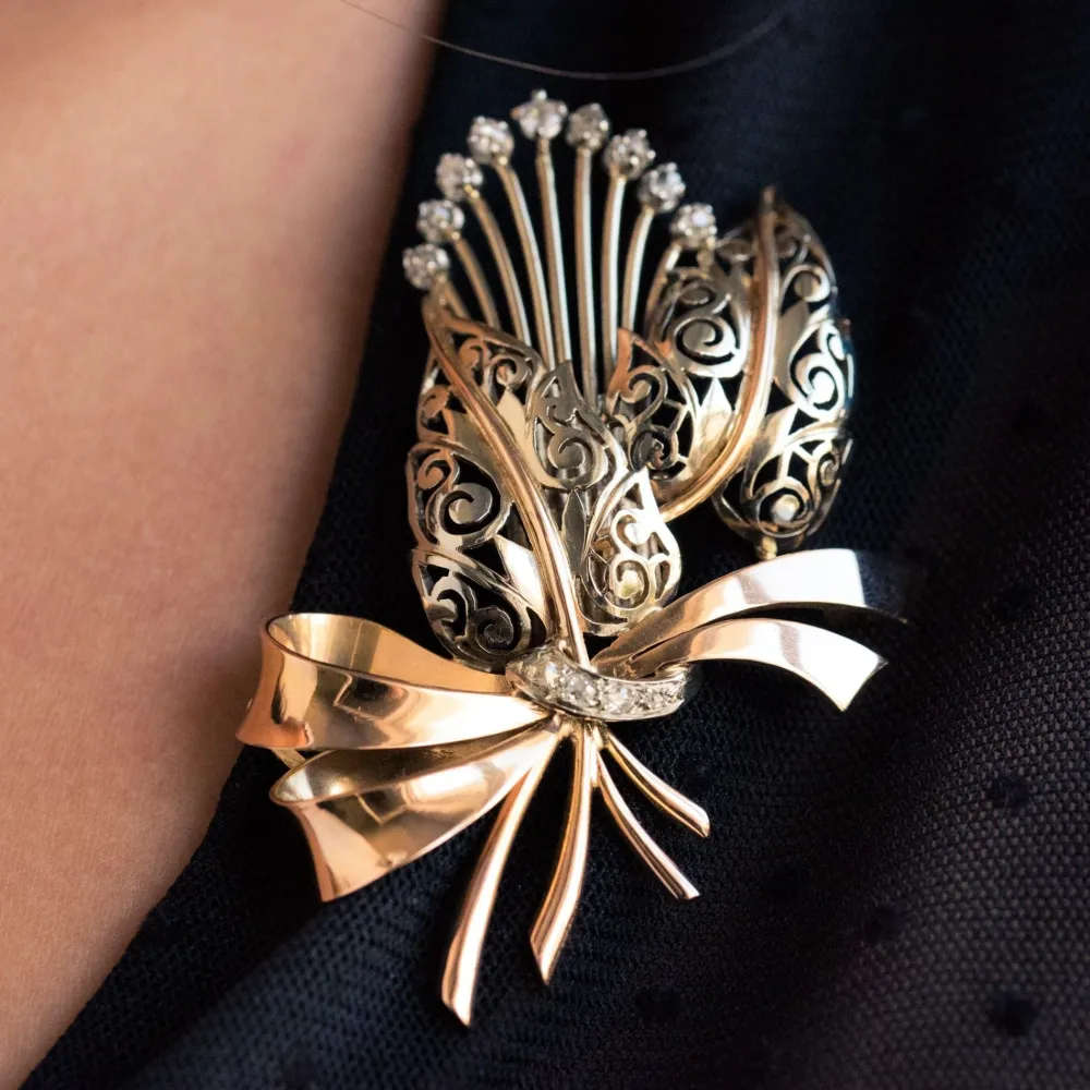 Vintage gold and diamond bouquet brooch