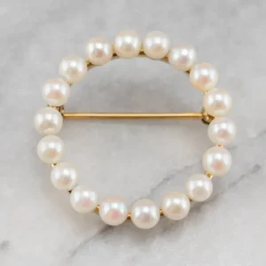 Vintage Pearl Verguld Circle Brooch