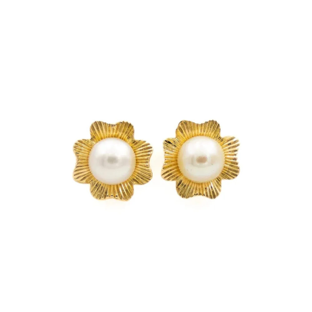 Vloerspijker Puces Earrings Yellow goud Pearl