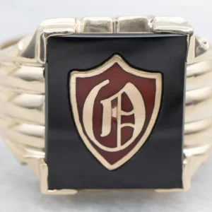 Black Onyx and Enamel "O" Monogram Signet Ring