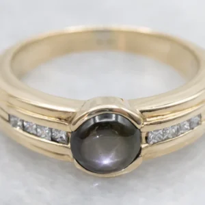 Black Star Sapphire and Diamond Ring