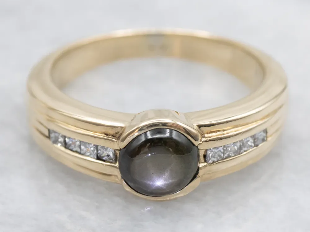 Black Star Sapphire and Diamond Ring