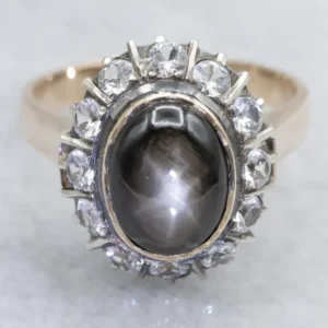 Black Star Sapphire and Synthetic Spinel Halo Ring