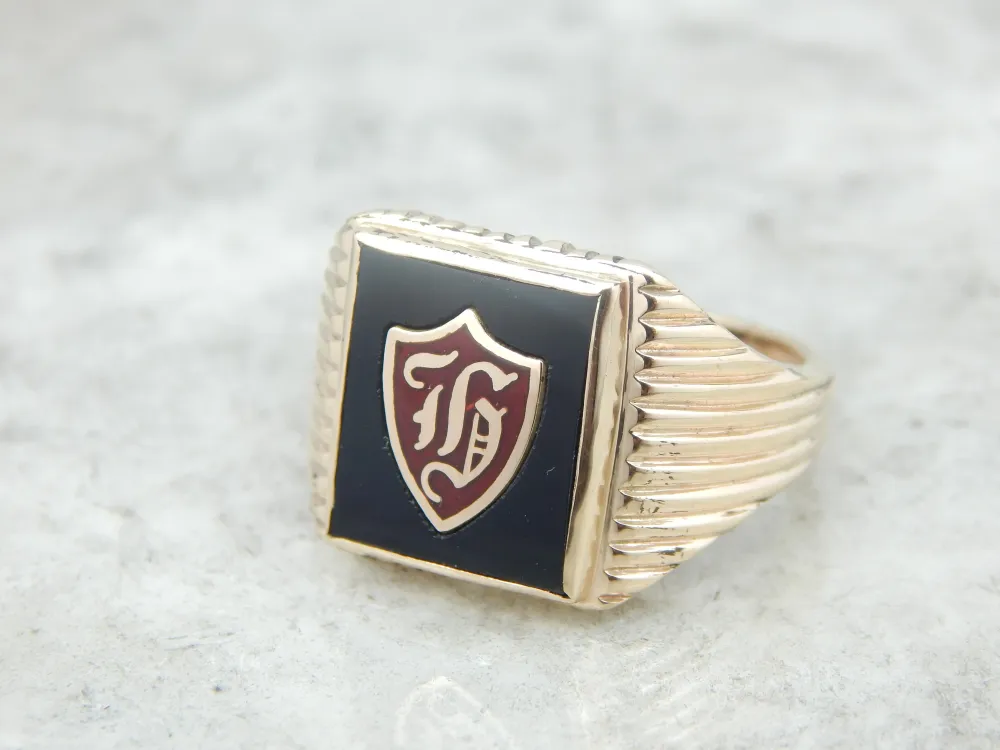 C-ring Enamel and Onyx Men's H Monogram Ring