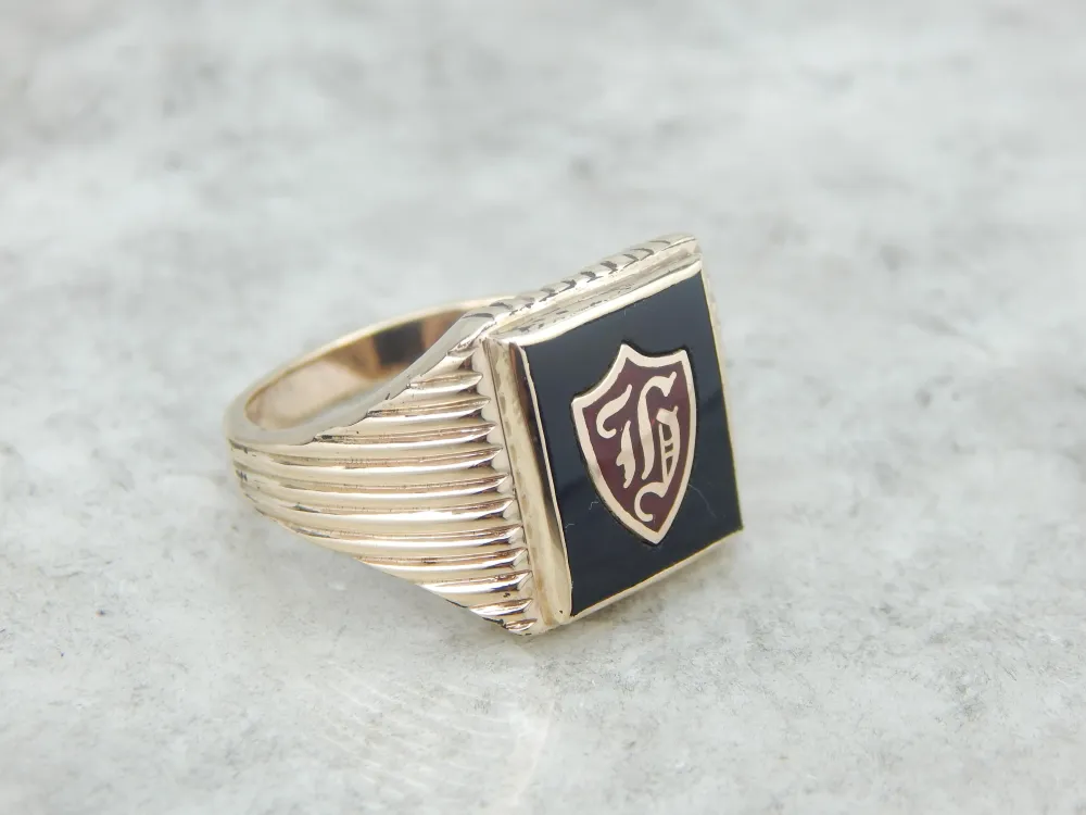 C-ring Enamel and Onyx Men's H Monogram Ring