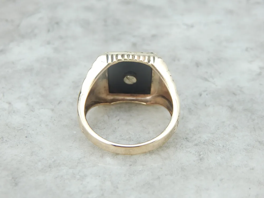 C-ring Enamel and Onyx Men's H Monogram Ring