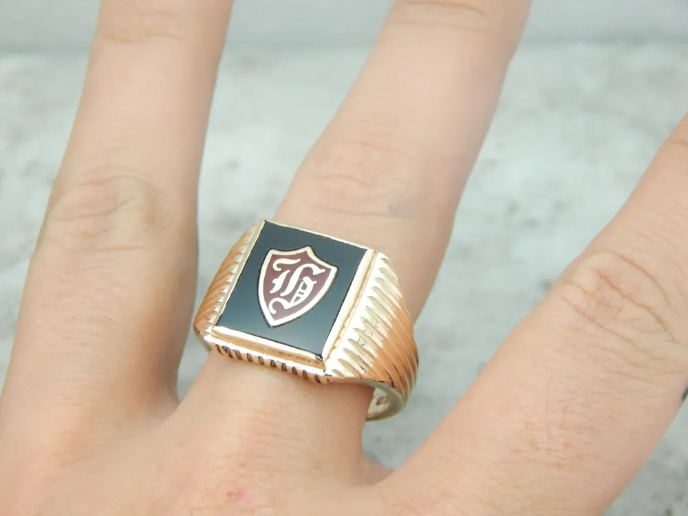 C-ring Enamel and Onyx Men's H Monogram Ring
