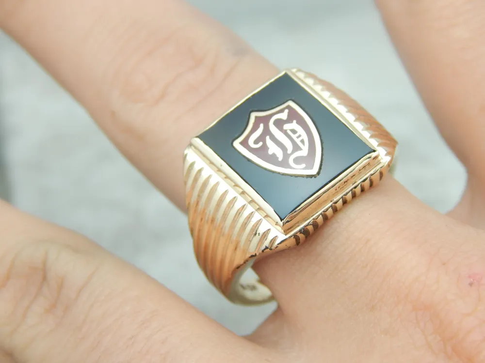 C-ring Enamel and Onyx Men's H Monogram Ring