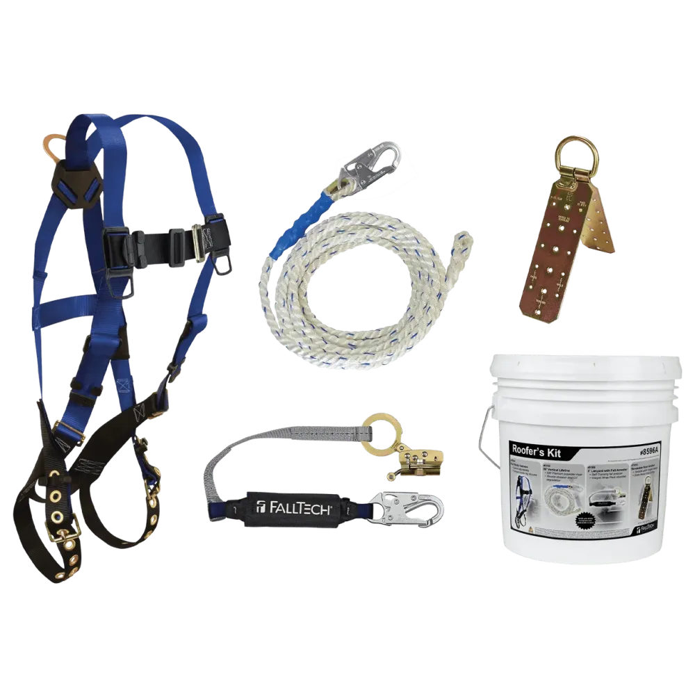 FALLTECH Roofer's Kit w/ Hinged Herbruikbaar Anchor & Trailing Anti-Panic Rope Adjuster
