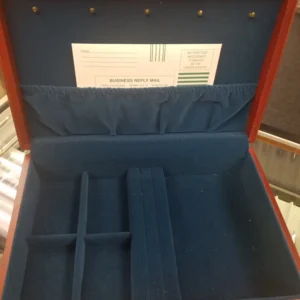 Cherry Finish Wood Jewelry Box Blue Lining
