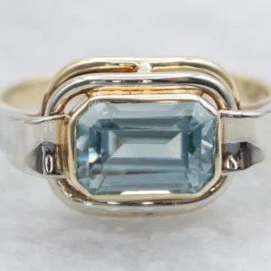 East-West Set Blauw Zircon Solitaire Ring Snelle wissel