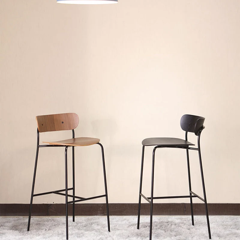 Ebbenhout Metal Barstool Industrial Indoor Tall Stool Wood Seat, 1 Piece Walnut