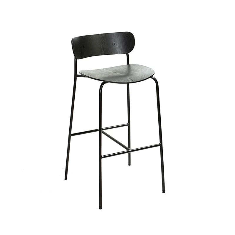 Ebbenhout Metal Barstool Industrial Indoor Tall Stool Wood Seat, 1 Piece Walnut