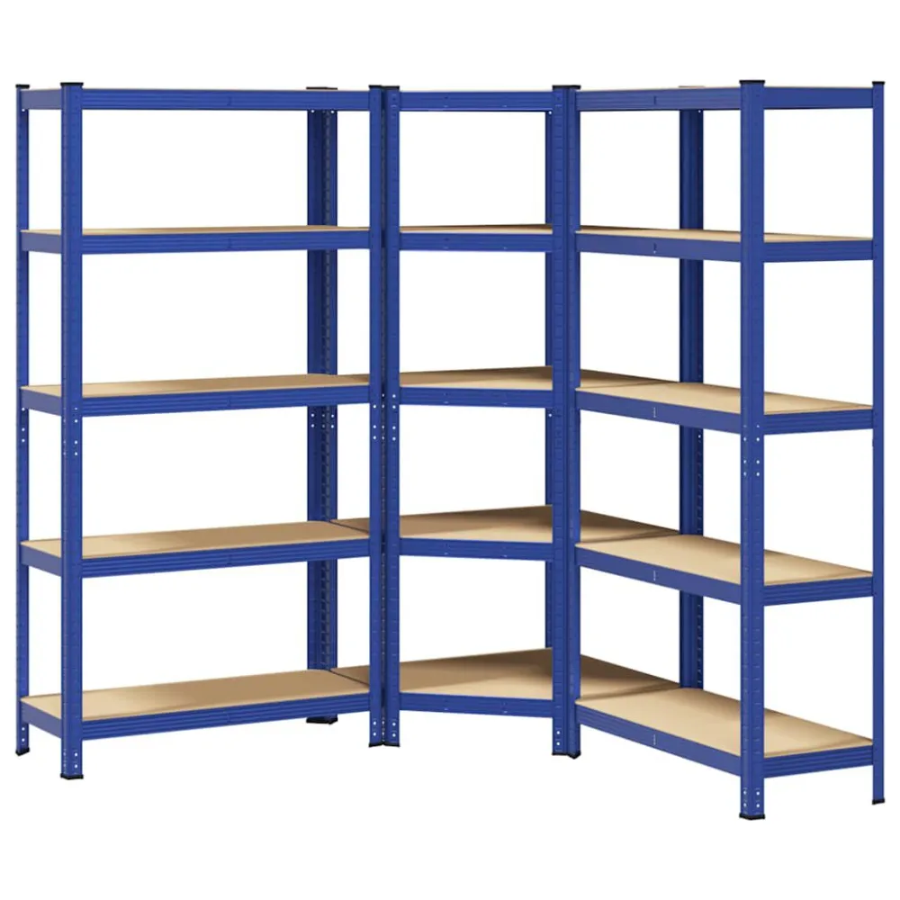 Quick-change Legbordenset 3 st 5-laags staal en bewerkt hout blauw
