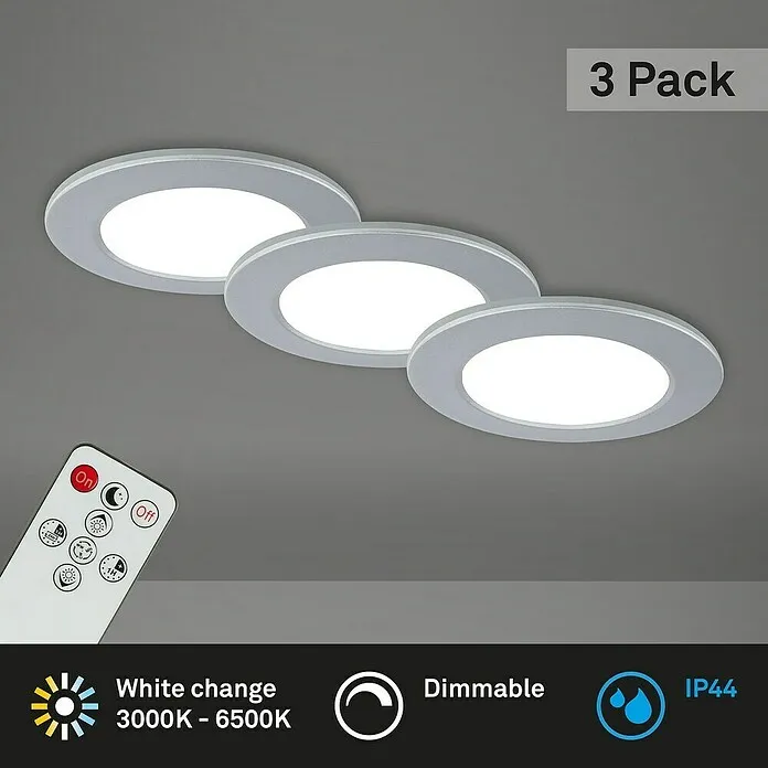 Briloner Led-inbouwspotset - Ø x h: 92 cm x 45 mm, Chroom, 3 st. met CE-keuring