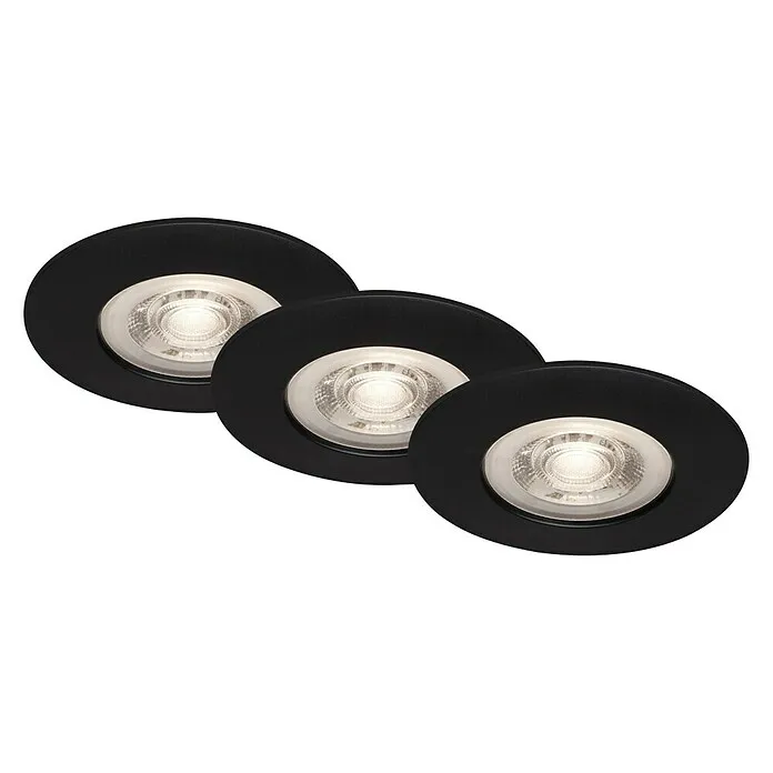 Briloner Led-inbouwspotset - Ø x h: 90 cm x 25 mm, Zwart, 3 st., Gezellig wit met CE-keuring