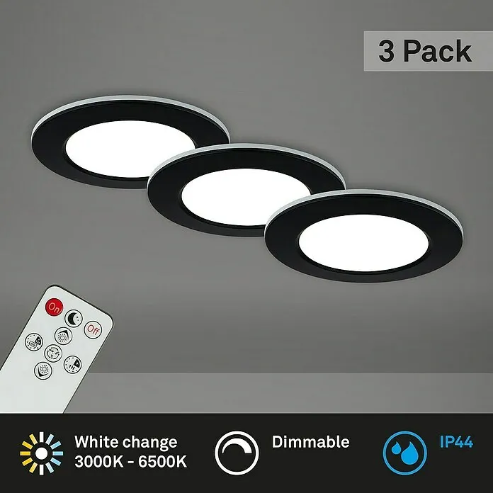 Briloner Led-inbouwspotset - Ø x h: 92 cm x 45 mm, Zwart, 3 st. voor industriële toepassingen