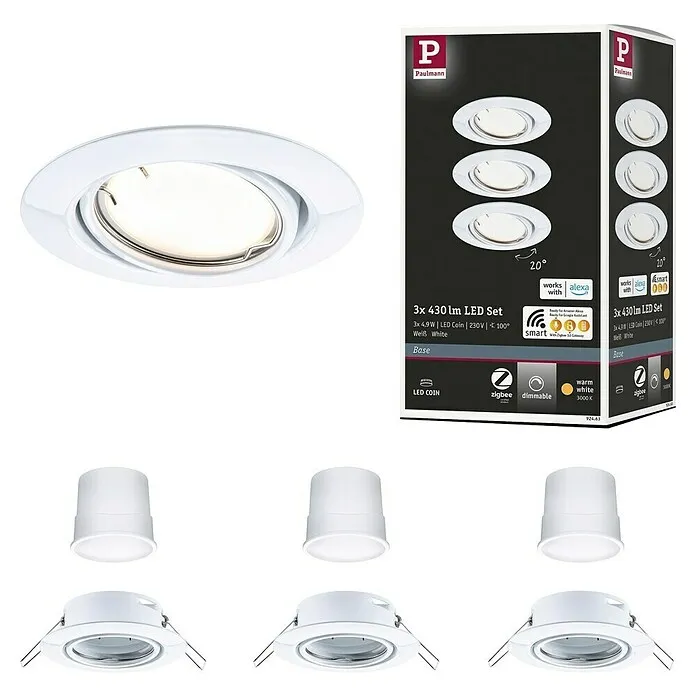 Paulmann Led-inbouwspotset - Ø x h: 90 x 6,5 mm, Gastvrij wit, Wit voor industriële toepassingen