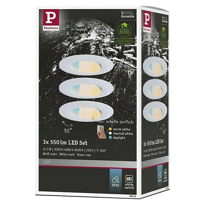 Paulmann Led-inbouwspotset - 5 W, 3 st., Kleurtemperatuur instelbaar: Nee voor industriële toepassingen