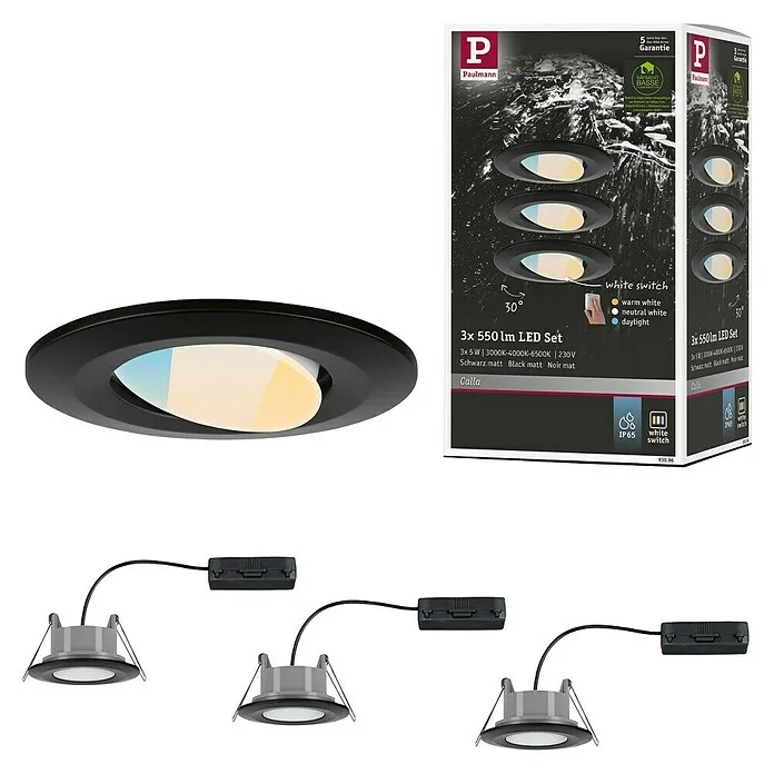 Paulmann Led-inbouwspotset - 5,5 W, 3 st., Kleurtemperatuur instelbaar: Niveaus met CE-keuring