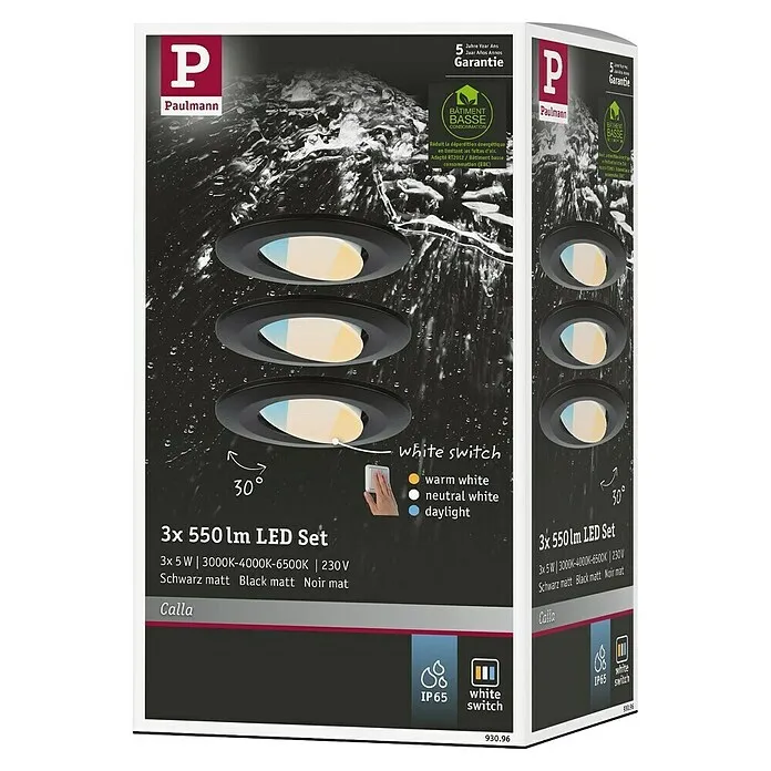 Paulmann Led-inbouwspotset - 5,5 W, 3 st., Kleurtemperatuur instelbaar: Niveaus met CE-keuring