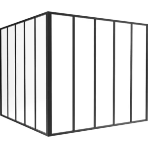 Glazen hoekbinnenraam industriële stijl gepoederlakt aluminium – L150 x L150 x H130 – Zwart – BAYVIEW