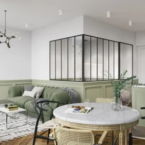 Glazen hoekbinnenraam industriële stijl gepoederlakt aluminium – L180 x L150 x H130 – Zwart – BAYVIEW