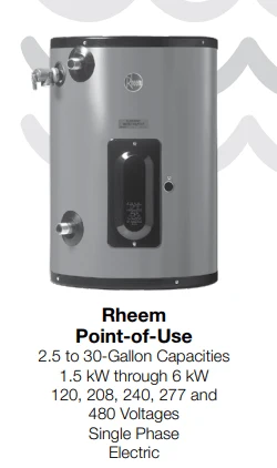 RHEEM EGSP30 Point--Use 30 Gallon, Direct Electric Commercial Water Heater met 2 Jaar Garantie