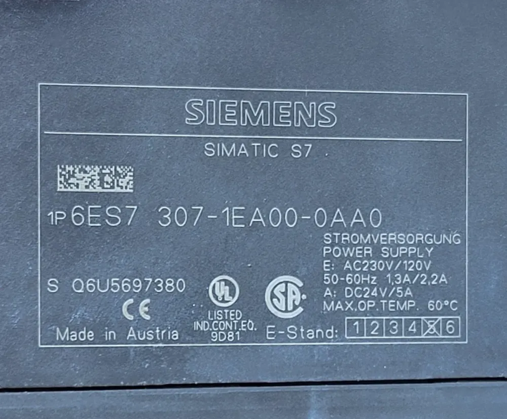Industrieel Gecertificeerd 5 Amp 230 Volts Power Supply 6ES7 307-1EA00-0AA0