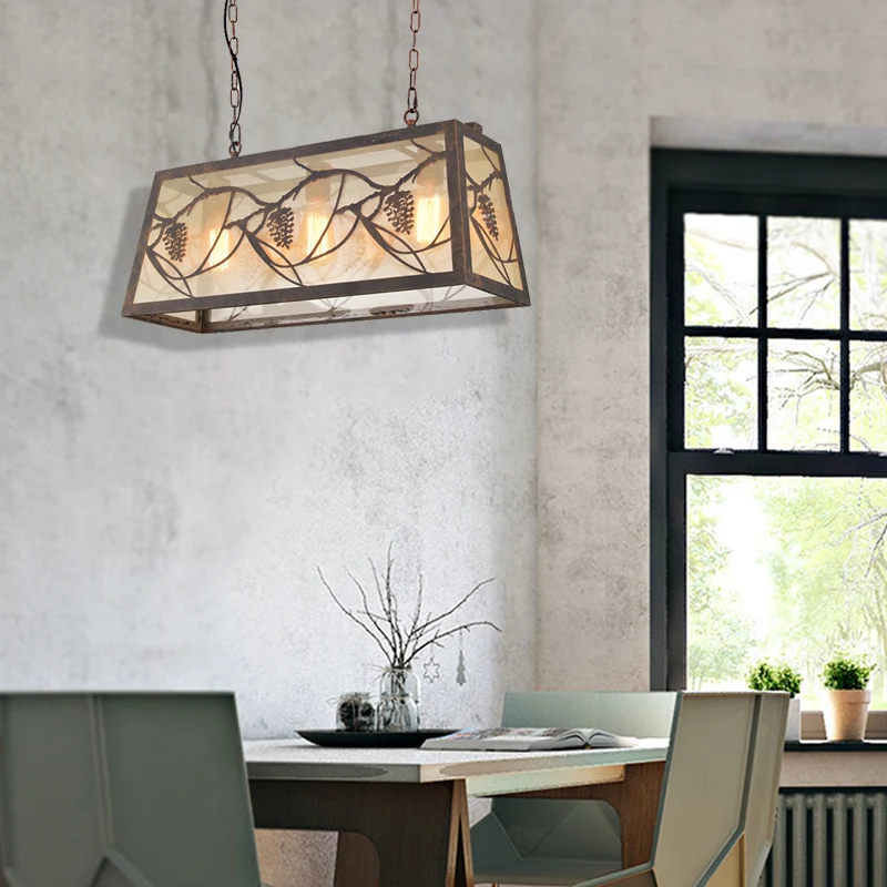 Hoge Kwaliteit DIN-rail Bronzen eilandlamp met 3/6 lampen, industriële metalen rechthoekige hanglamp met stof