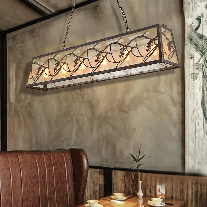 Hoge Kwaliteit DIN-rail Bronzen eilandlamp met 3/6 lampen, industriële metalen rechthoekige hanglamp met stof