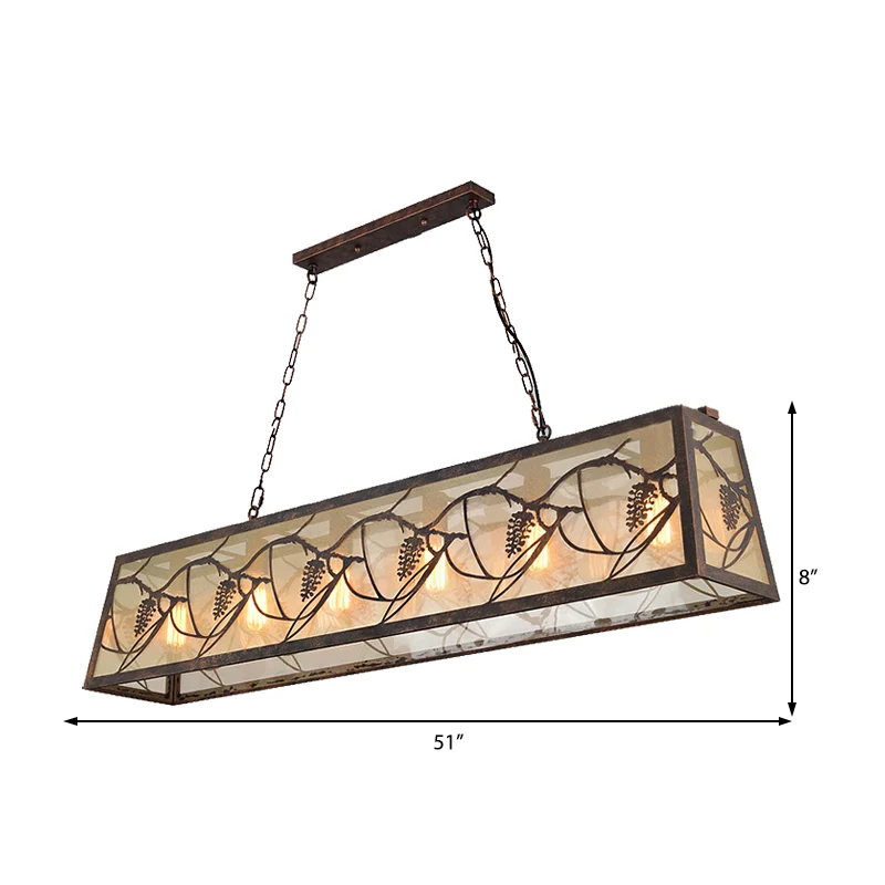 Hoge Kwaliteit DIN-rail Bronzen eilandlamp met 3/6 lampen, industriële metalen rechthoekige hanglamp met stof