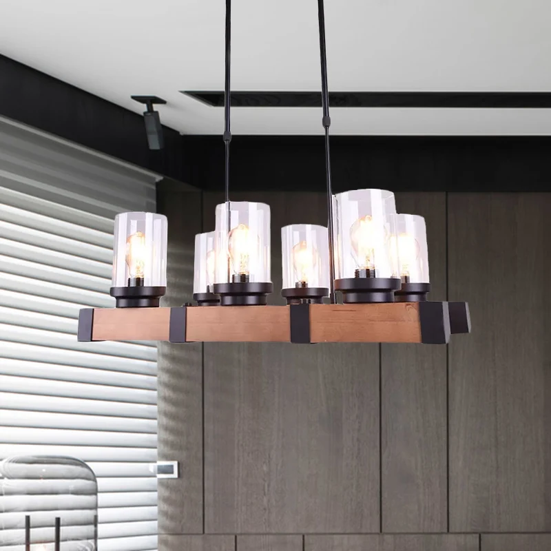 Industrieel Gecertificeerd 3/6 lampen eilandverlichting met cilinderkap glanzend glazen industriële eetkamer hanglamp bruin
