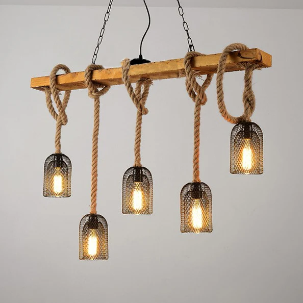 Industrieel Gecertificeerd Metalen gaas Bell Shade Island hanglamp met hangend touw Industriële 3/5 lampen Restaurant eila...