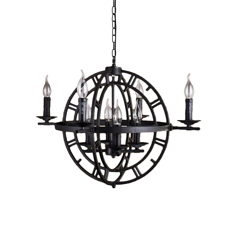 Industriële Globe Cage kroonluchter verlichtingsarmatuur 6-lamps ijzeren plafondlamp brons/zwart met kaarsontwerp voor Ind...