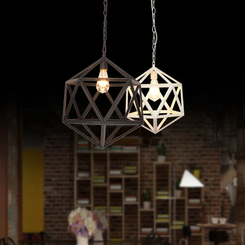 IP67 Waterdicht 14"/16" brede 1-lichts slingerlicht industriële eettafel ophanghanger met geometrische ijzeren kooi zwart