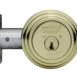 Medeco 11R503-Maxum Deadbolt, Single Cylinder, Polish Messing Finish, 2-3/8" Backset, 1" Faceplate