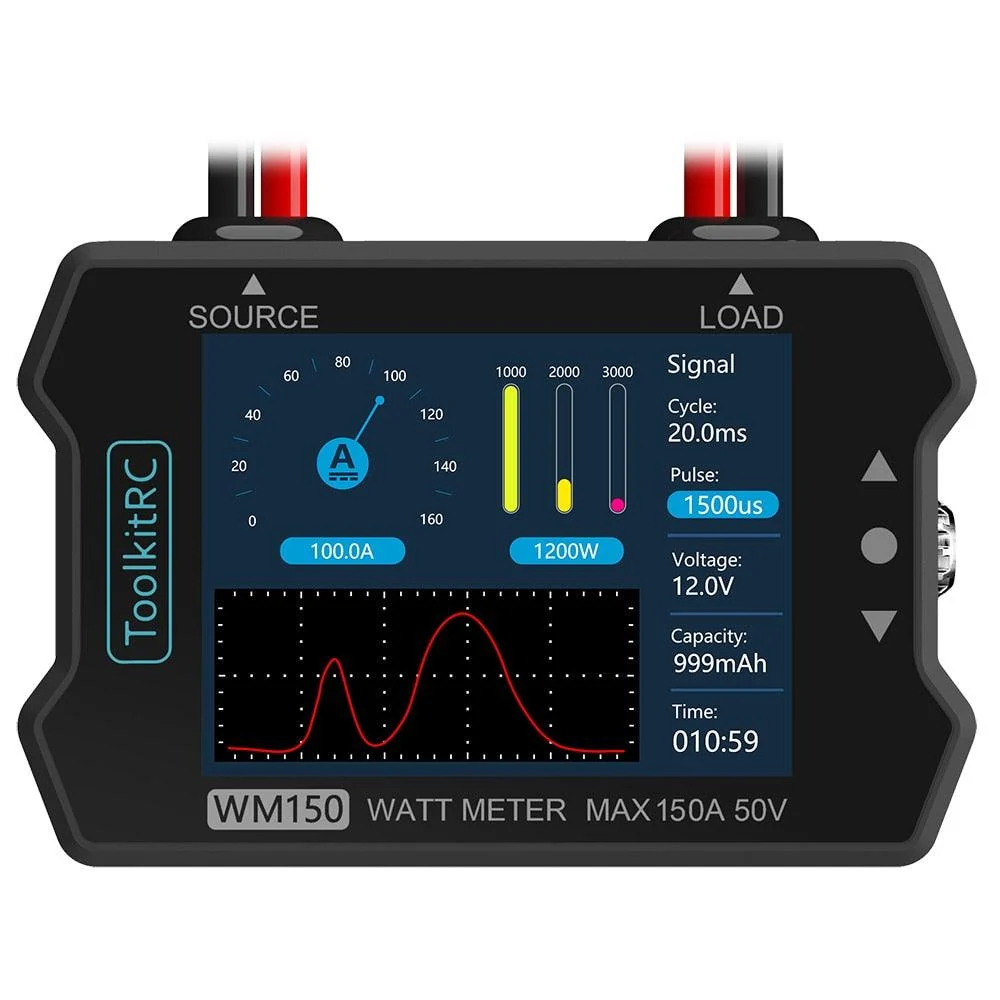 ToolkitRC WM150 WattMeter - 150A 50V Power Analyzer LCD Display Power Voltage Current Tester PWM Output RC FPV Drone Charger