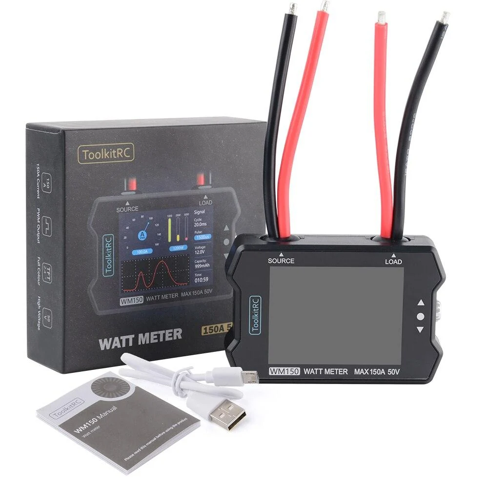 ToolkitRC WM150 WattMeter - 150A 50V Power Analyzer LCD Display Power Voltage Current Tester PWM Output RC FPV Drone Charger